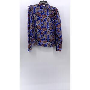 DODO BAR OR Women's Blue-Red Silk Paisley Mock-Neck Long Sleeve Top SZ 40(USS)